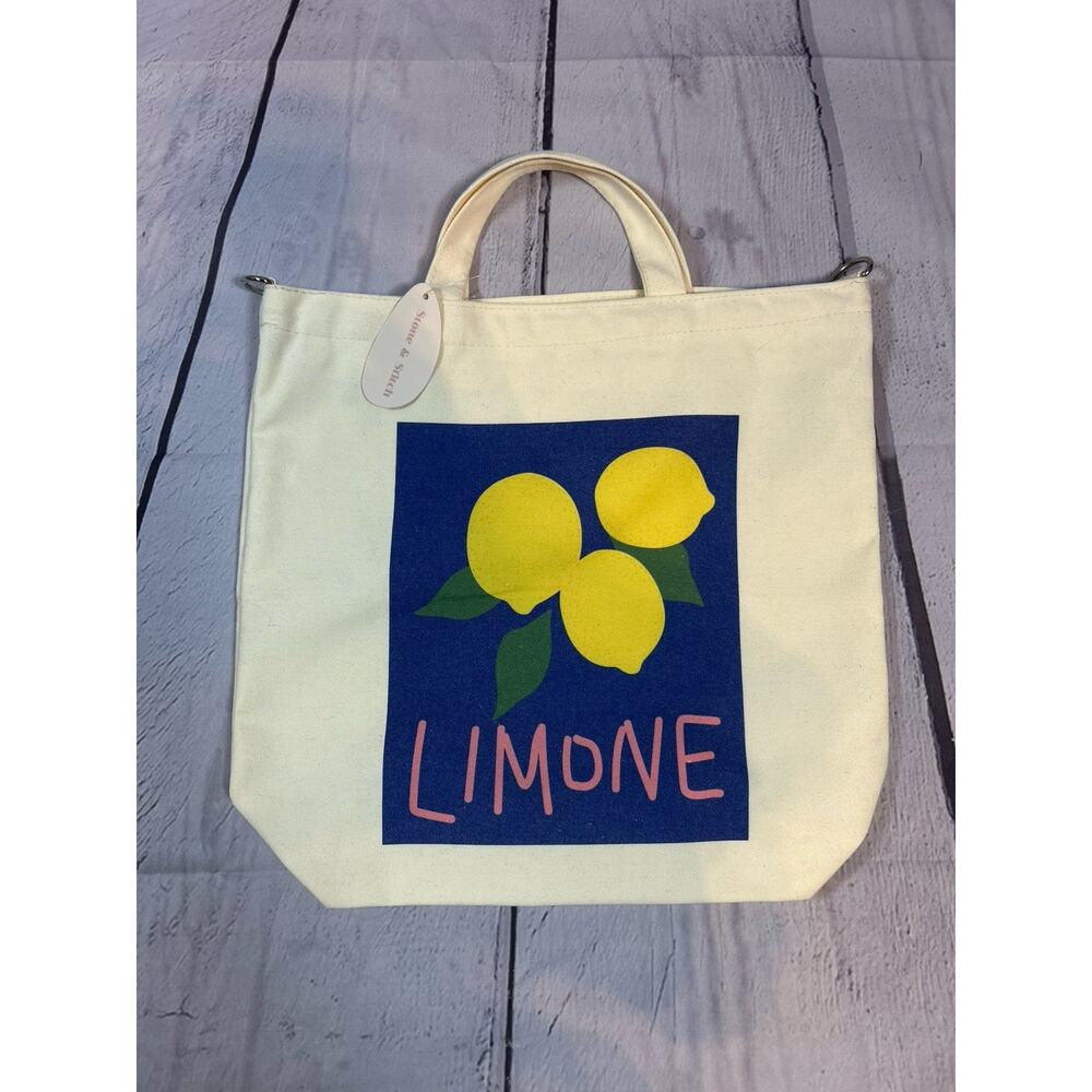 NWT Stone & Stitch Canvas Limone Tote Bag Zip Top - Picture 1 of 4